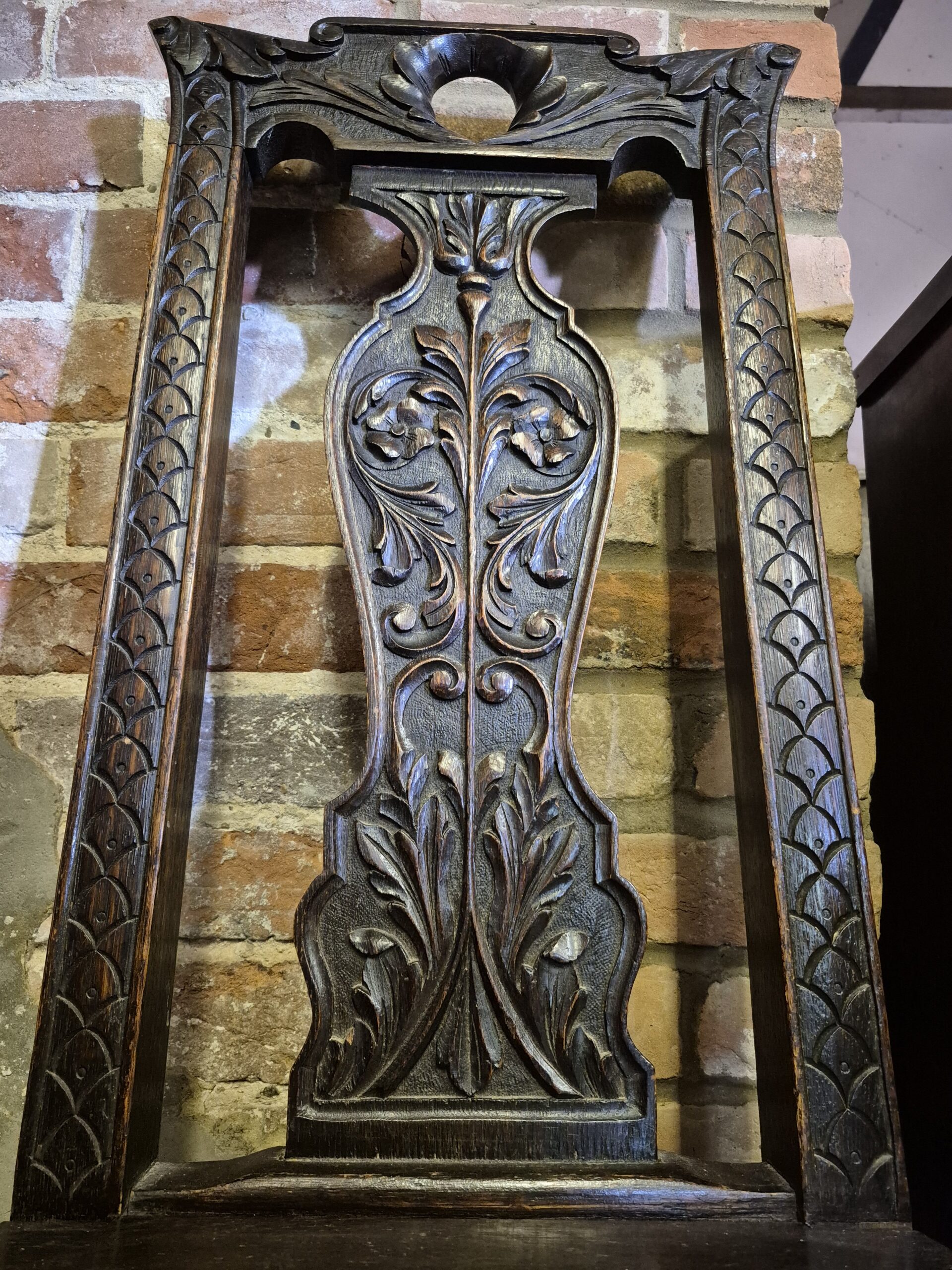 Magestic Antique Floral Relief Carved Splat Back Single Panel Seat Hall Chair Dining Chair - Image 5