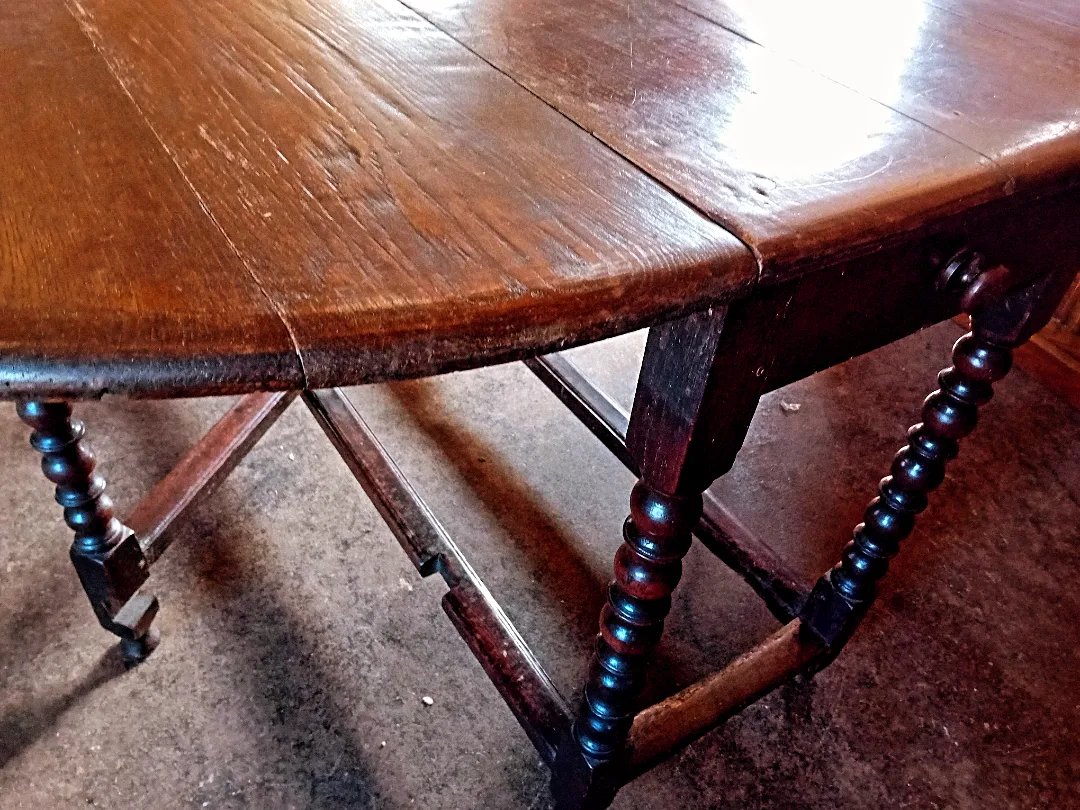 Early Large Particularly Tall Georgian Oak Planked Drop Leaf Dining Table - Image 8