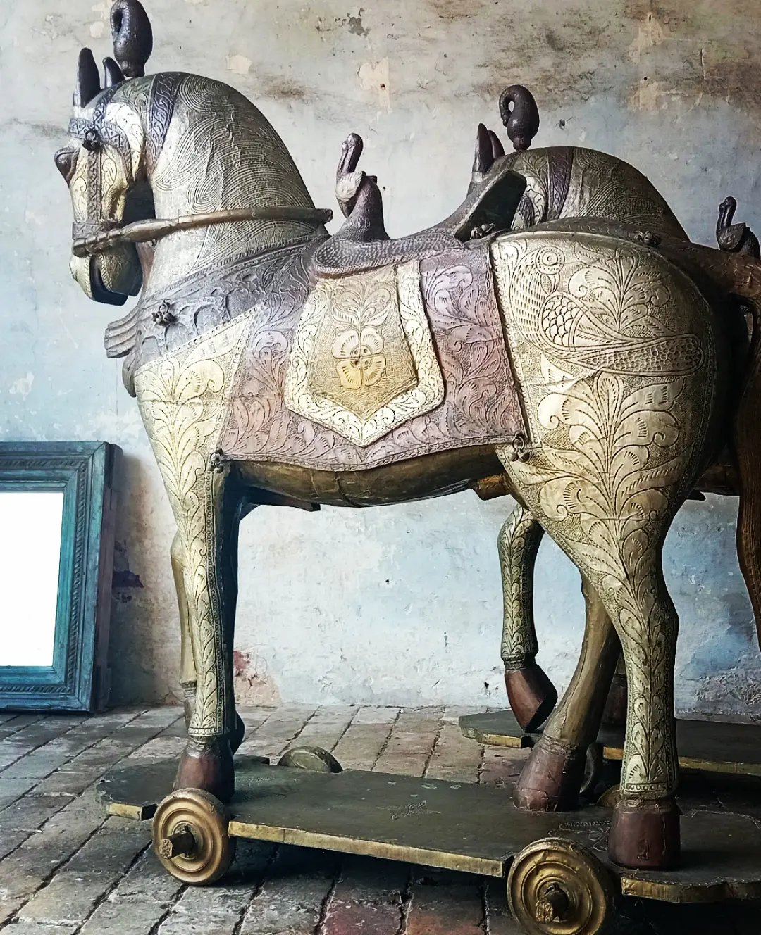 Full Size Antique Rajestahn Wedding/Temple Horses incredible Metalwork - Image 2