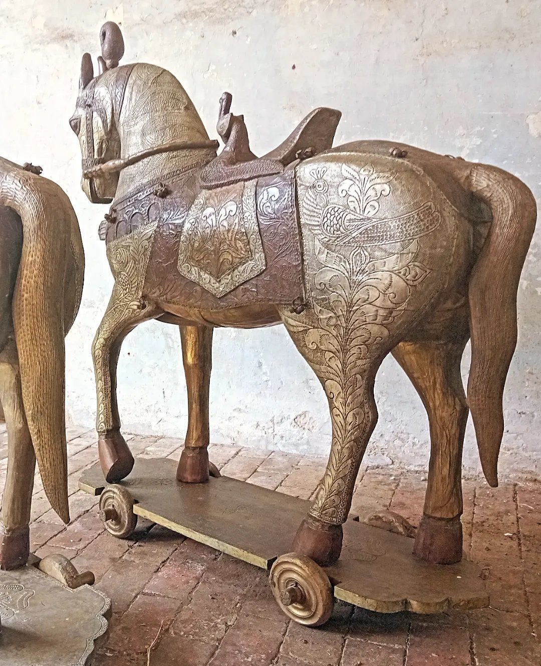 Full Size Antique Rajestahn Wedding/Temple Horses incredible Metalwork - Image 3